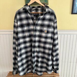Carhartt Rugged Flex Black & White Plaid Long Sleeve Shirt XL Tall Relaxed Fit